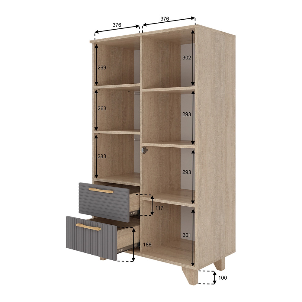 Ньёрд Шкаф-Витрина  Н Дуб Сонома / Черника