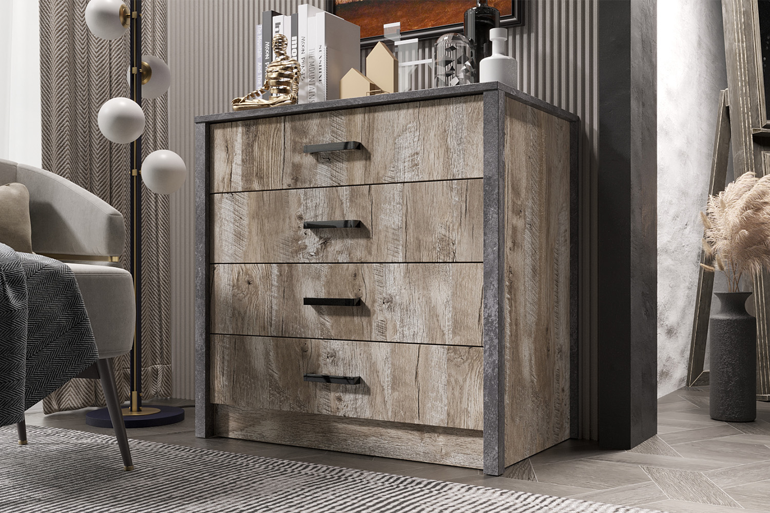 Комод Амели, Дуб Юкон, Бетон темный