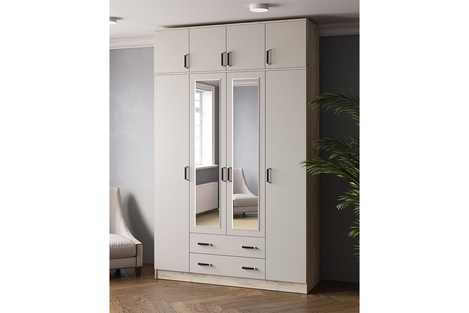 Антресоль для шкафа Лагуна 160, Дуб крафт серый, Кашемир