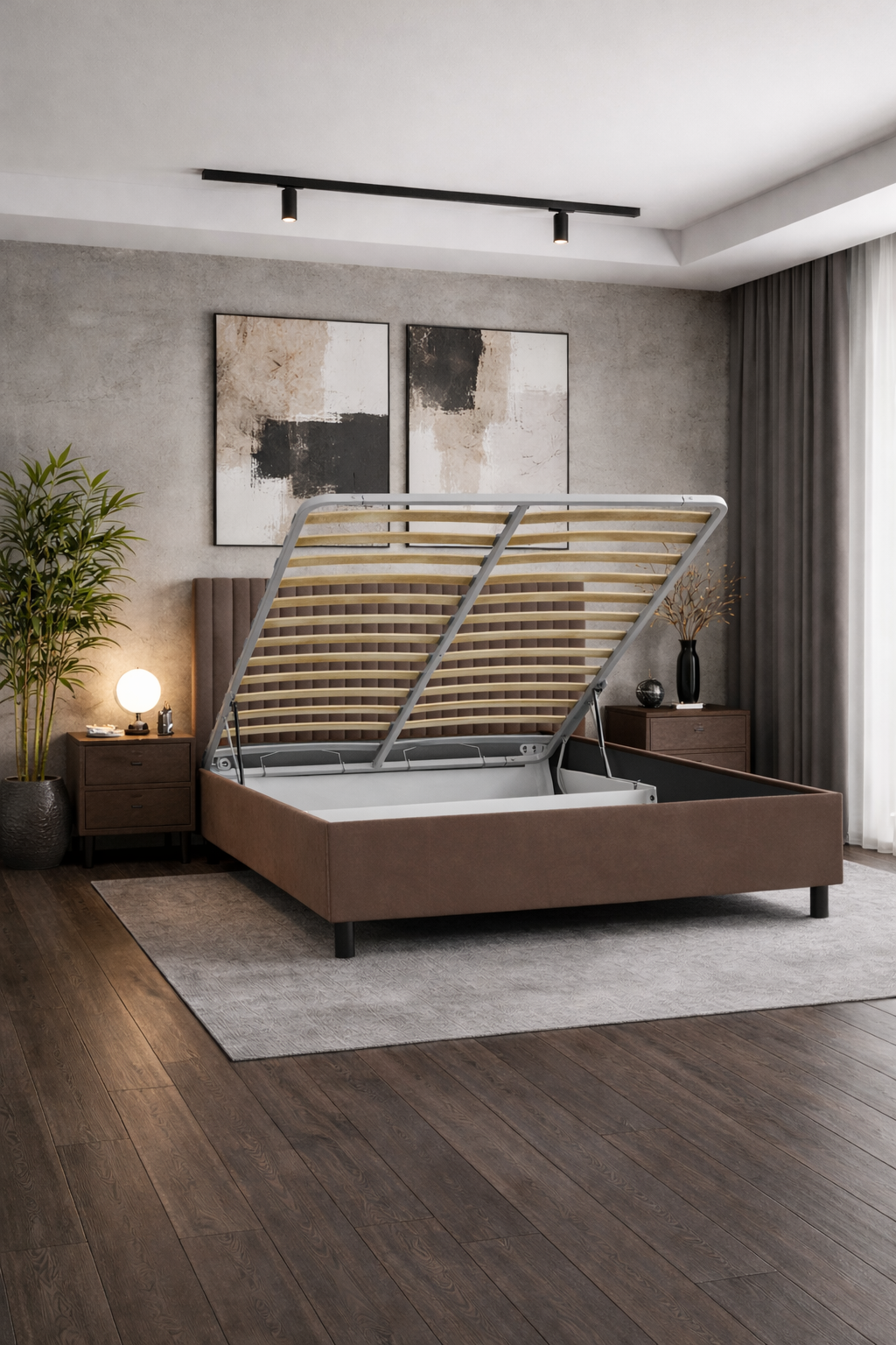 Кровать Леона 160х200 (Классик, ППМ, 1000Н, Микровелюр корица)
