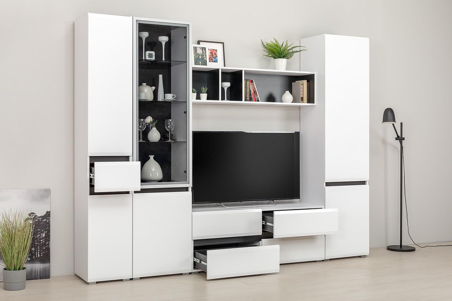 Сидней Тумба под ТВ 13.63 Белый премиум, Черный  0190 PE, белый глянец