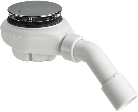 634100 Tempoplex сифон 115 х 40/50, хром накладка, проп.способность 0,55 л/с, H=60 мм, для поддонов D=90 мм, отводящее колено 45°