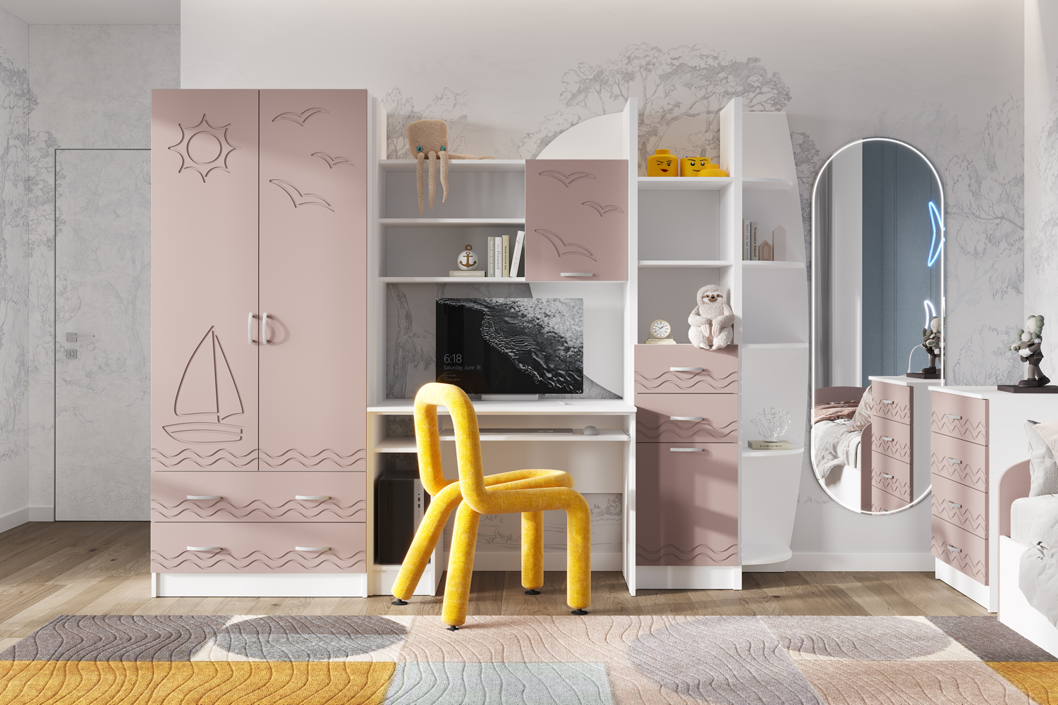 Стенка Юниор-2, Шарли Pink, Белый