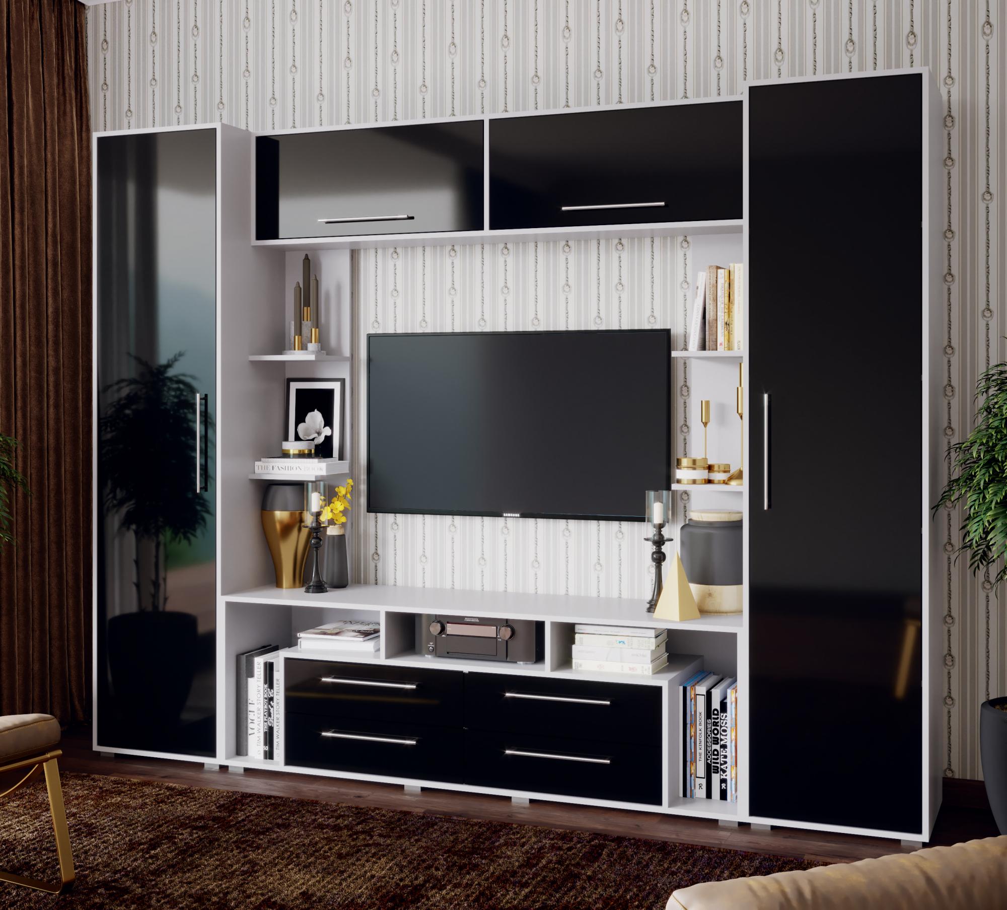 Гостиная Гармония, Черный глянец, Белый