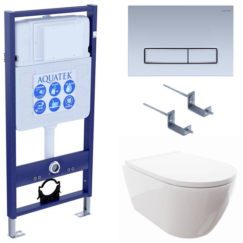SET AQUATEK ПОЛАРИС (рама AQUATEK Standard INS-0000012+унитаз ПОЛАРИС AQ0700-00 с тонким сиденьем soft-close+ крепеж KKI-0000002 +панель KDI-0000027)