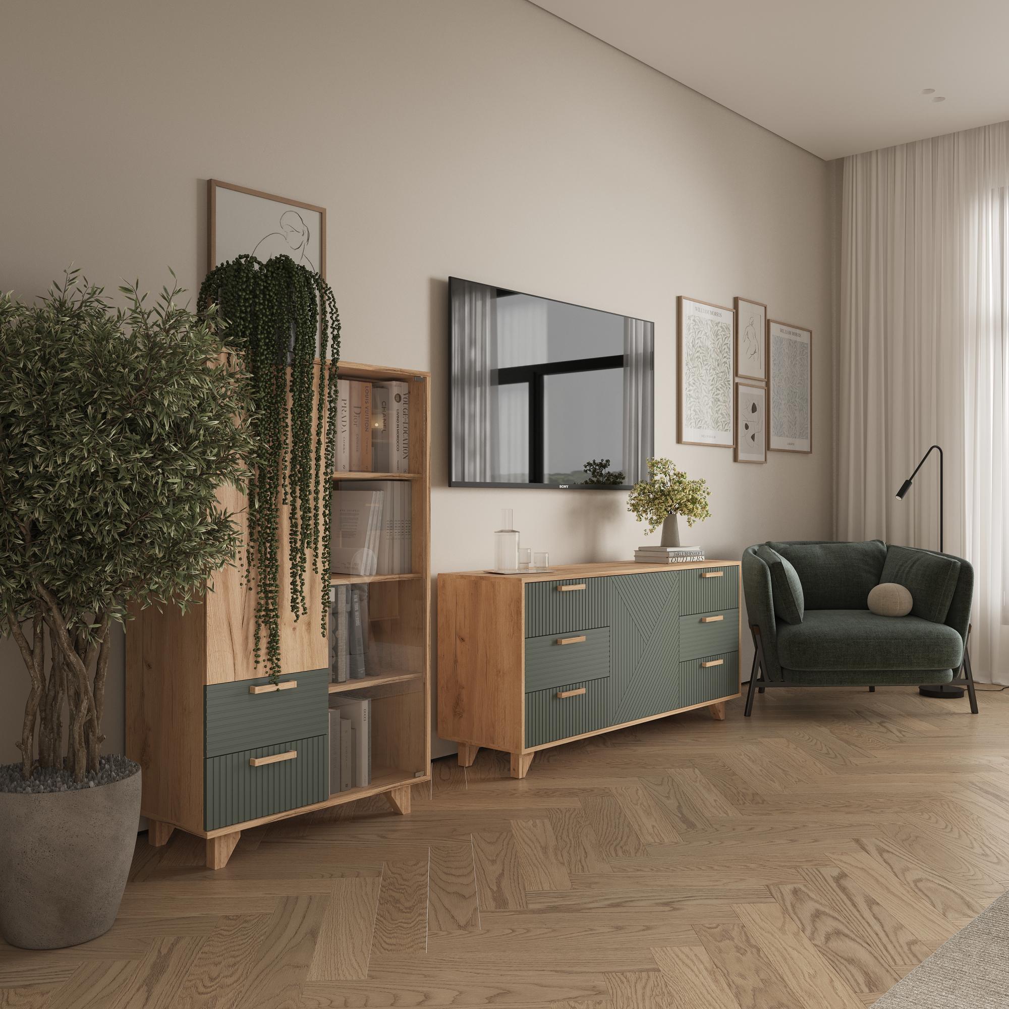 МС Ньёрд Шкаф-Витрина  Дуб вотан/Можжевельник