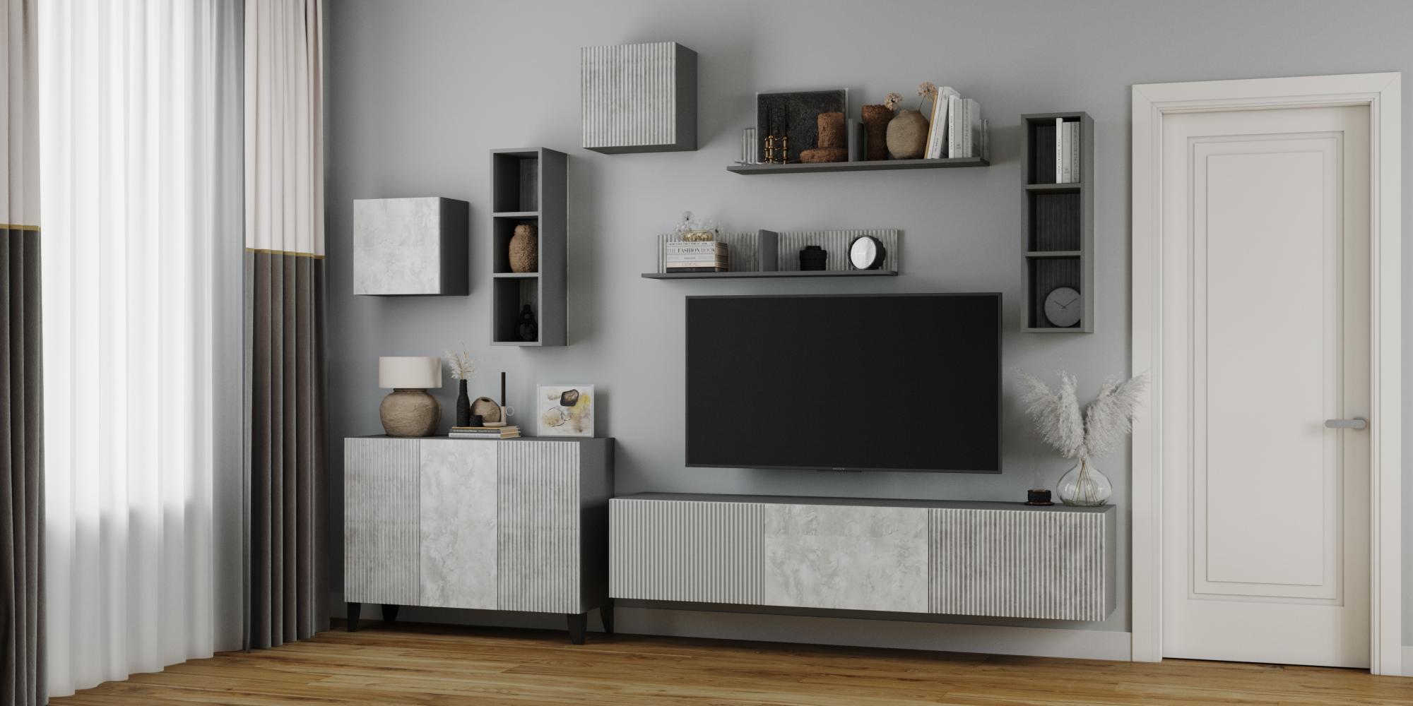 Гостиная Сириния Полка навесная серый графит/мальта