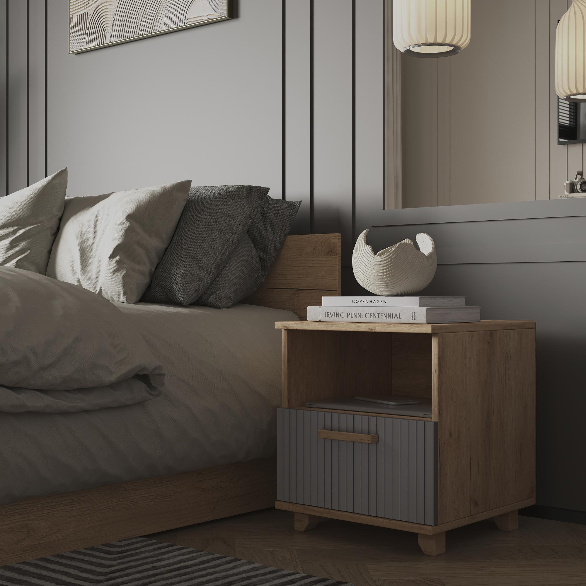 Ньёрд Тумба прикроватная 1я Дуб вотан/Черника