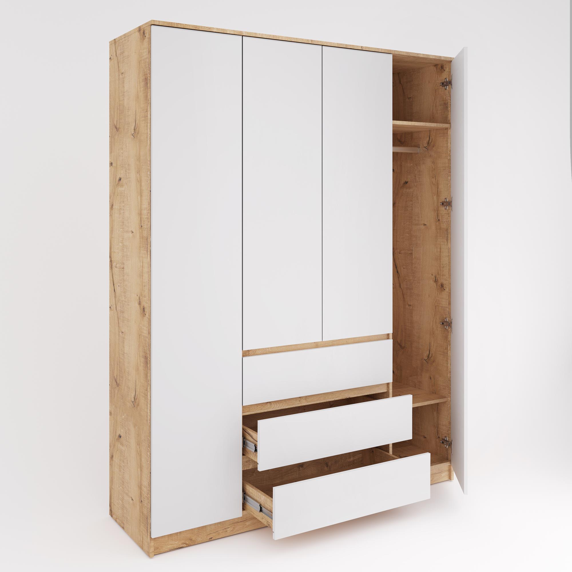 МС Охта Лайт Шкаф 1600.3 Дуб ВотанБелый гладкий