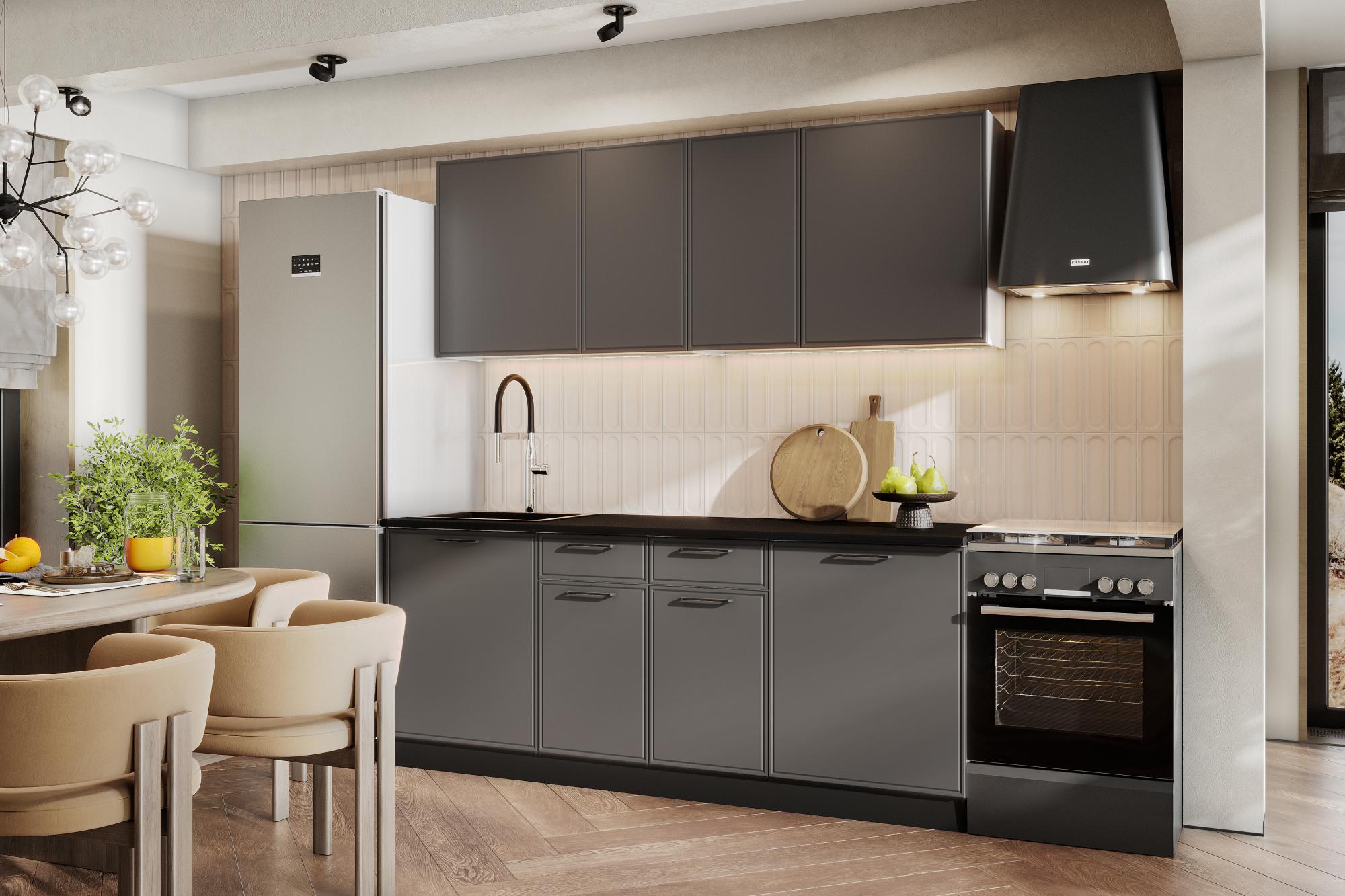 Кухонный гарнитур "Арнуво" 2,0м (Белый/Графит/Черный)