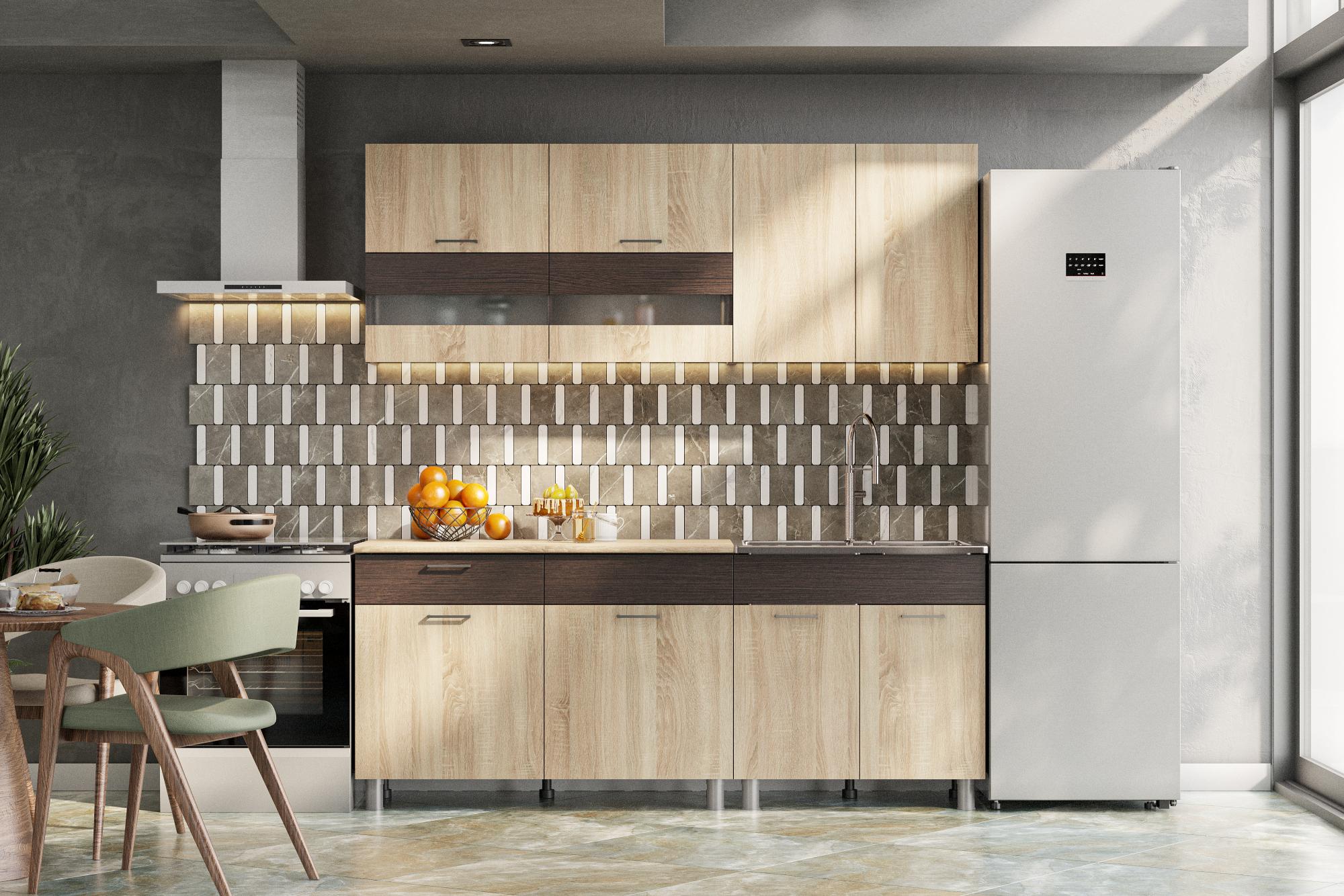 Готовая кухня Босфор 2.0 м, Дуб венге, Дуб сонома