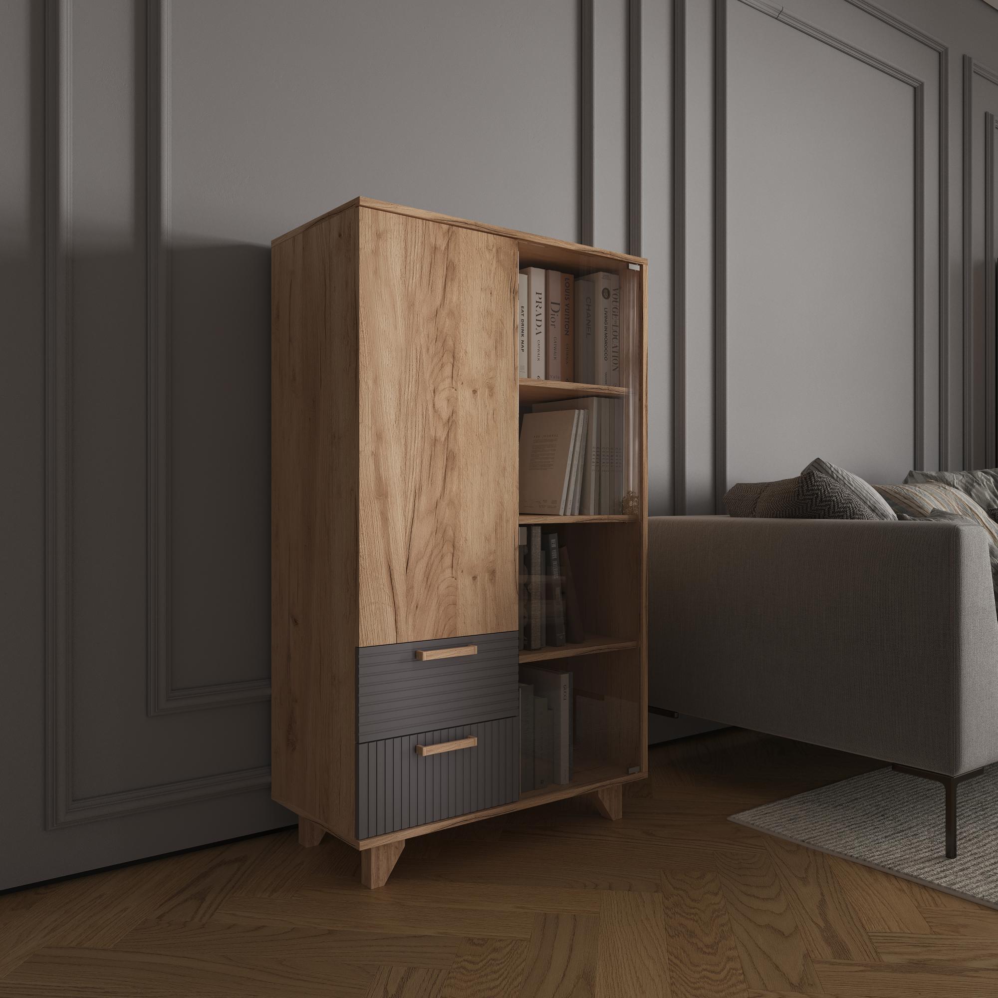 МС Ньёрд Шкаф-Витрина  Дуб вотан/Черника