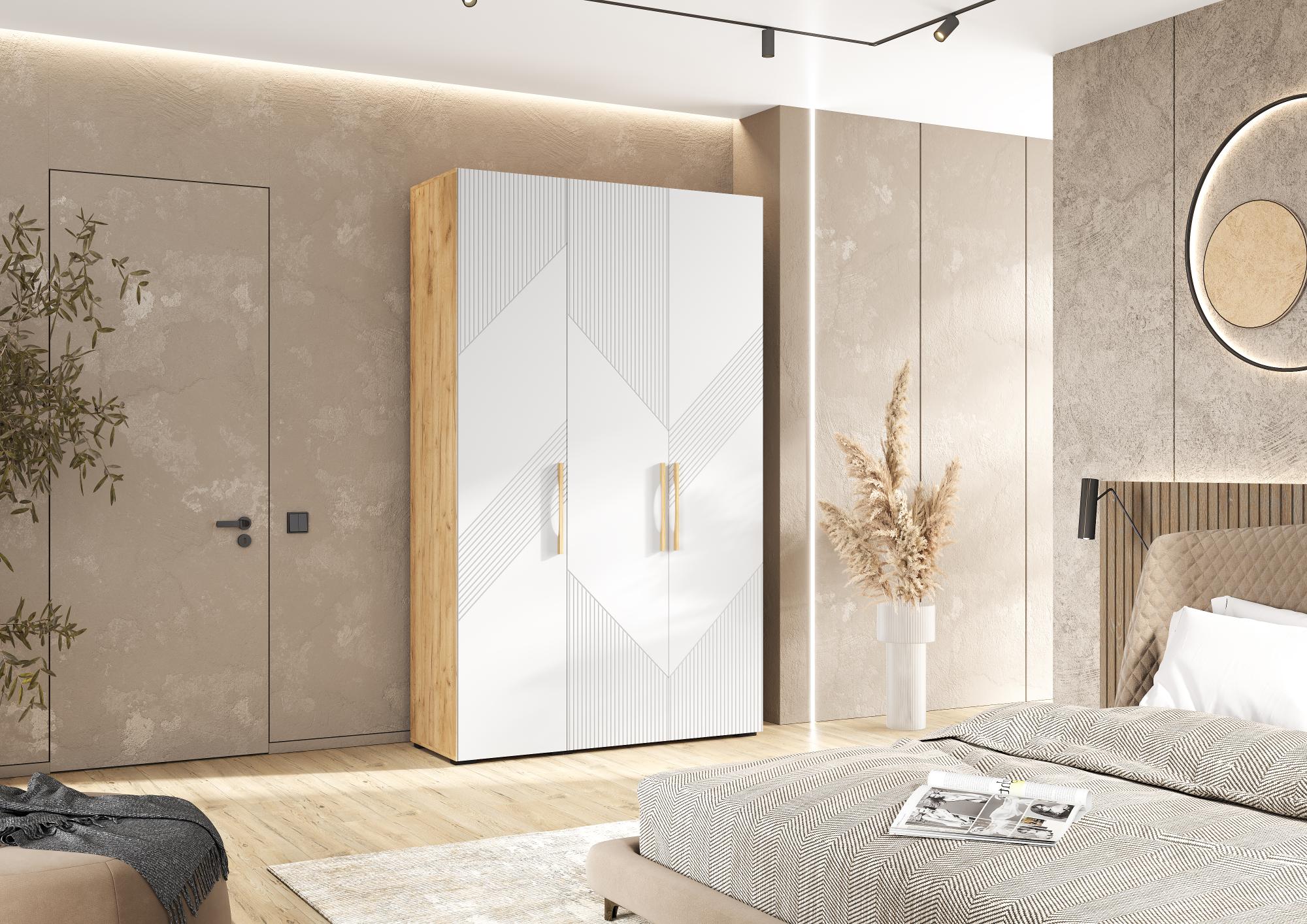 Шкаф трехстворчатый Ирис, Браш Вайт, Дуб Крафт