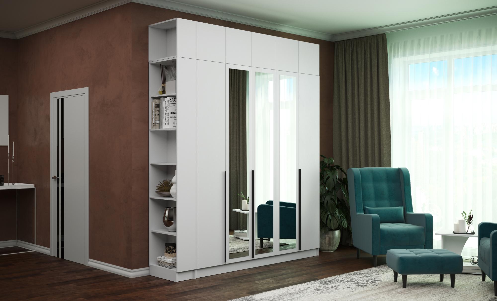 Шкаф Мадрид (0,8) с 2 ящ. внутри с зеркалом белый