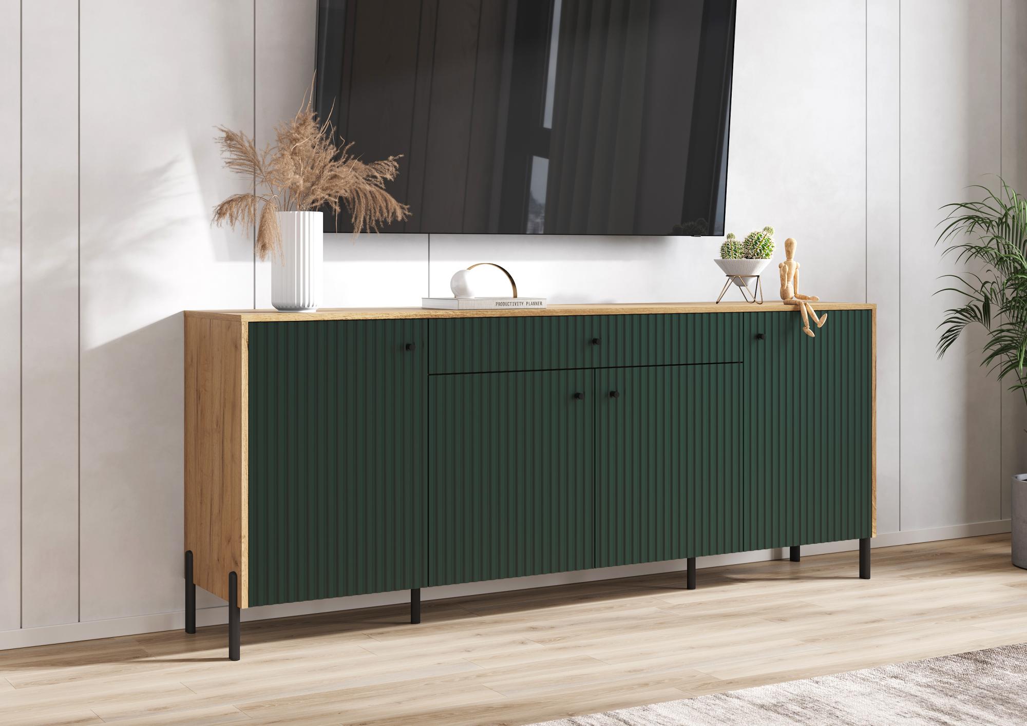 Комод Оливия (металл), Дуб Крафт, Браш Мени Грин