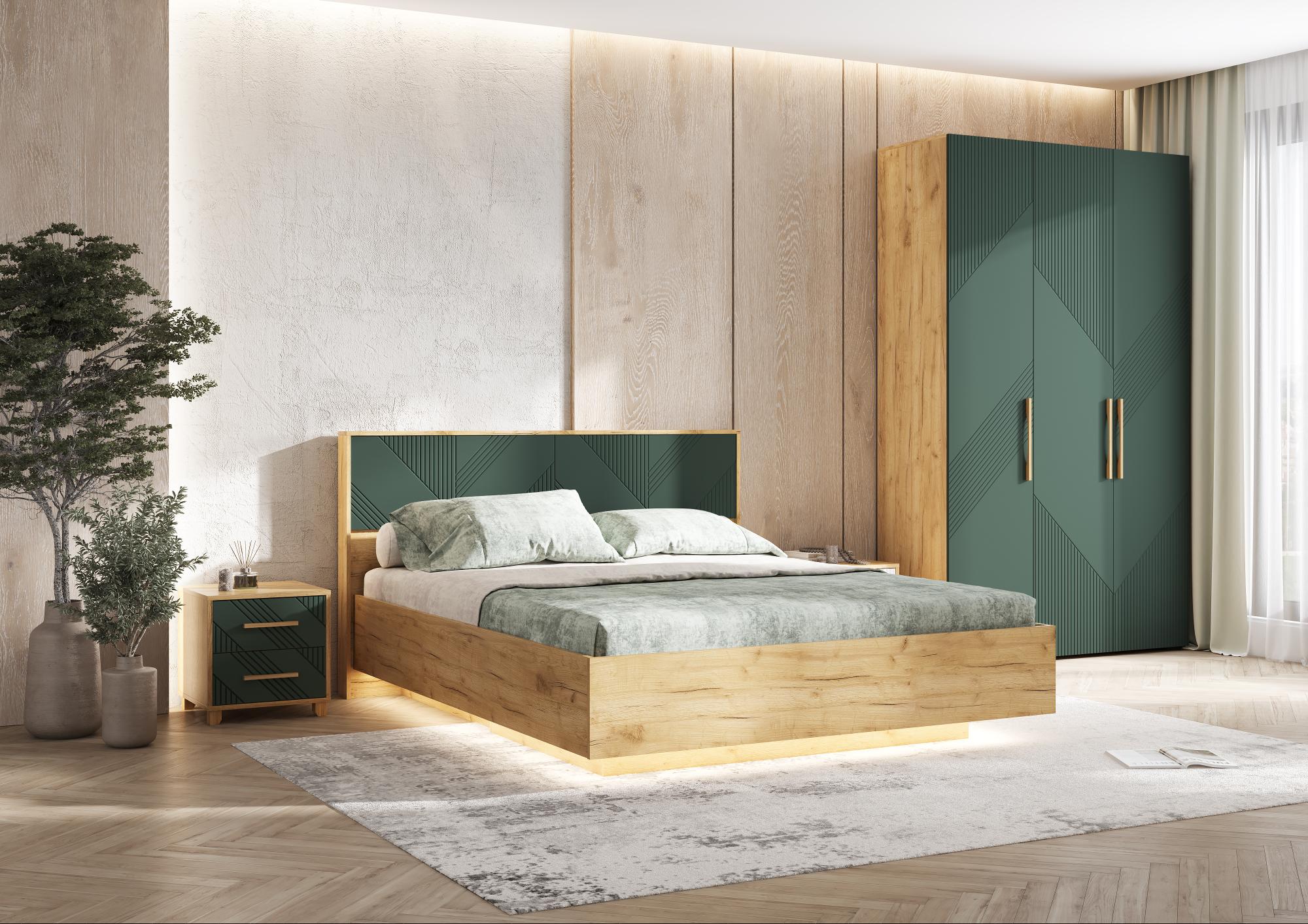 Тумба прикроватная Ирис (2 шт.), Браш Мени Грин, Дуб Крафт