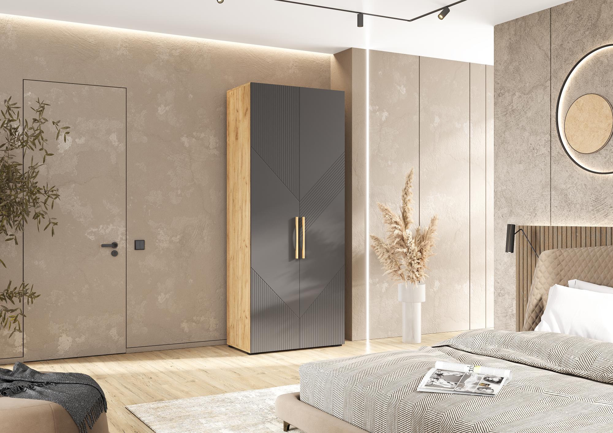 Шкаф двухстворчатый Ирис, Браш Графит, Дуб Крафт